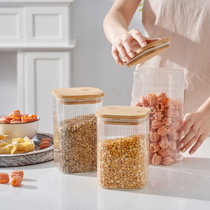 Sang Trọng 1L Thủy Tinh Lớn Dưa Jar Kín Vuông Kẹo Lọ Thủy Tinh Với Nắp Bằng Gỗ Cho Thực Phẩm Lưu Trữ - Product Image 4