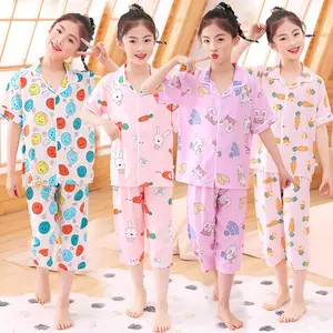 Kinder Sommer neue Teenager Baumwolle Seide Pyjama Anzug Jungen und Mädchen dünne kurze Ärmel kurze Hosen coole Pyjamas