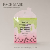 Sachet en aluminium imprimé sur mesure, à soufflet trois côtés, avec bec verseur, de forme spéciale, pour emballage de masques faciaux irréguliers, qualité alimentaire supérieure