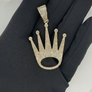 Men's Luxury Crown Diamond <b>Pendant</b> with SI Clarity Natural Diamonds in 10KT <b>Gold</b> Handcrafted High End Diamond Jewelry - Product Image 1
