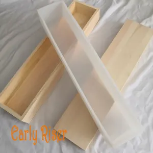 Molde de silicona para jabón de Pan grande con caja de madera, molde rectangular Flexible, suministros de fabricación de jabón hechos a mano de alta calidad