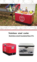 51L Edelstahl Isolierte Kühlbox Tragbare Eisbox Kühlschrank für Outdoor Camping Auto Reise Lebensmittelaufbewahrung Kühlbehälter