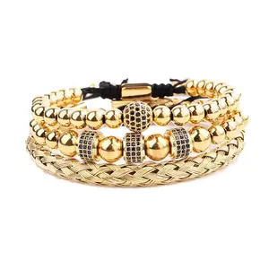 Bracelet en acier inoxydable CZ Micro Pave de haute qualité, bijoux faits à la main, cadeau pour hommes, ensemble de bracelets en macramé JBS11010