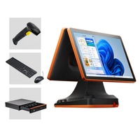 Système de point de vente tout-en-un à double écran tactile capacitif Jinshijie D02 15,6 pouces Windows pour restaurants, caisse enregistreuse de 3e génération