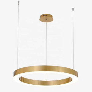 مصباح معلق دائري كبير ذهبي اللون بتصميم عصري مع إضاءة LED لغرفة الطعام وغرفة المعيشة - Product Image 3