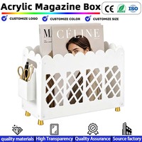 Boîte à magazines en acrylique personnalisée avec poignée, design ondulé ajouré, boîte de rangement pour papeterie en acrylique, boîte de rangement pour la maison et le bureau