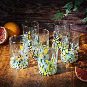 Juego de 6 16 onzas de confeti mexicano soplado a mano, diseño de <span class=keywords><strong>Carmen</strong></span> Rock, vasos de estilo minimalista con tazas de té y platillos - Product Image 5