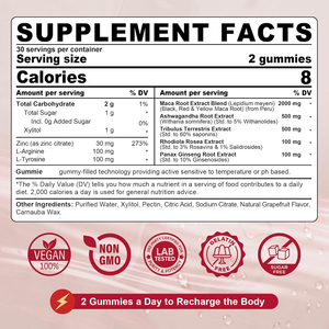 Afrodisiaco etichetta privata per gli adulti aumenta la vitalità sessuale e l'amore per gli uomini e le donne Maca energia Gummies - Product Image 5