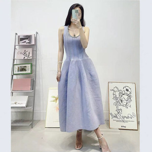 Nuovo Abito Estivo da Donna <span class=keywords><strong>in</strong></span> Stile Francese 2026, <span class=keywords><strong>Vestito</strong></span> Midi <span class=keywords><strong>in</strong></span> <span class=keywords><strong>Maglia</strong></span> con Strass, Scollo Tondo, Senza Maniche, Aderente e <span class=keywords><strong>Svasato</strong></span> - Product Image 2