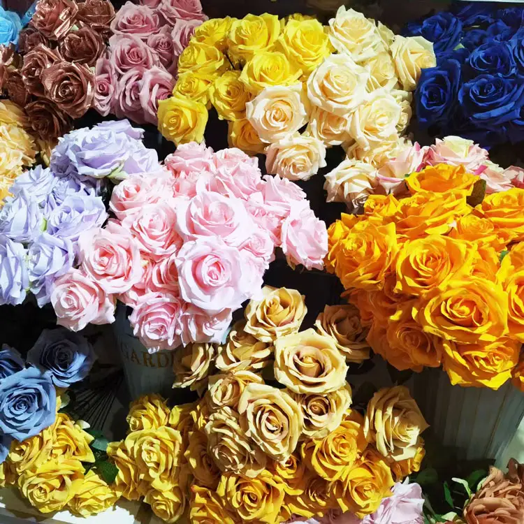 קישוט חתונה GIGA יוקרה זר פרחי ורדים שחורים בצבע כסף/זהב משומר 10 ראשי ורדים פרחים