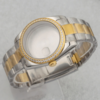 Kit Casing Jam Tangan Stainless Steel 36mm Dengan Bezel Berlian, Gelang Jubilee Emas, Tahan Air dan Bernapas