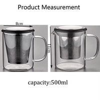 Mug à thé en verre borosilicate de 500 ml avec infuseur en acier inoxydable amovible et couvercle, tasse à thé en verre résistant à la chaleur pour le thé
