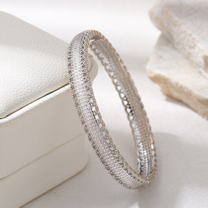 Gold And <b>Silver</b> Full Diamond Zirconium <b>Bangle</b> With Snap Clasp Women's Jewelry Gift Geometric Design Micro Insert <b>Bracelet</b> - Product Image 3
