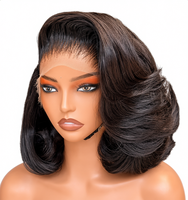 Perruque Bob en cheveux humains, Lace Front HD 13x6, Ondulation Body Wave, pour femmes noires, Densité 180%, Sans colle, Pré-épilée