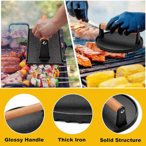 เครื่องกดเนื้อสำหรับปิ้งย่างบาร์บีคิวอุปกรณ์ทำบาร์บีคิวเนื้อไม่ติดสี่เหลี่ยมผืนผ้าเหล็กหล่อสำหรับปิ้งย่าง - Product Image 3