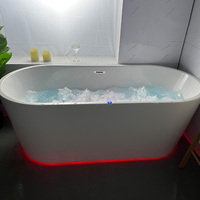 Baignoire ovale autoportante moderne et écologique 2025 en acrylique blanc brillant avec drain central pour adultes