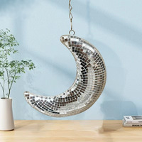 Boule miroir disco en verre, ornement suspendu réfléchissant en forme de croissant de lune pour fête disco