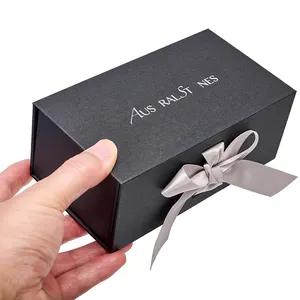 定制风格化妆品香水包装豪华丝带磁性封口黑色小礼品盒带盖礼品包