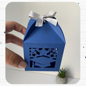 Plantilla de Caja de Graduación, Caja de Regalo de Papel Troquelado para Decoraciones de Fiesta de Graduación, Diseño Moderno, Color Azul - Product Image 4