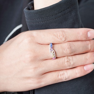 Simply Fashion แหวนเพชรสังเคราะห์สีรุ้งรูปขนมปังฝรั่งเศส,แหวนเงินสเตอร์ลิง925แหวนแฮนด์เมดชุบทอง18K สำหรับผู้หญิง - Product Image 6