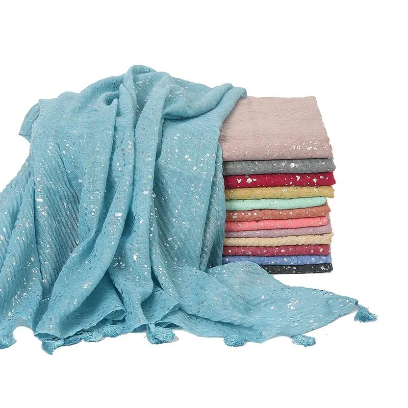New monochrome cotton hanging scarf fashion Muslim perm sparkling twill cotton hemp wrinkled fold long scarf 190*85 cm