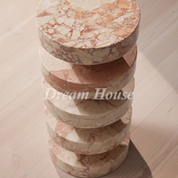 Table d'appoint Dream Home en marbre vert avec plateau rond, base de rangement cylindrique et tiroir, en pierre noire, pour chambre à coucher