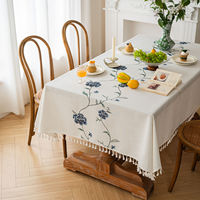 Nouvelle nappe en coton et lin brodée, imperméable, haut de gamme, rectangulaire, pour table basse, style luxe léger, nappe française