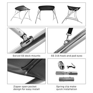 Nouveau Bimini Top à 2 arceaux en acier inoxydable anti-UV avec <span class=keywords><strong>tissu</strong></span> imperméable pour <span class=keywords><strong>bateau</strong></span>, compatible avec les tours de wakeboard et les tours Monster Tower - Product Image 5