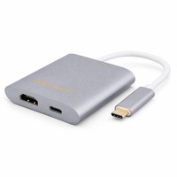 Adaptateur Hub 3-en-1 en Aluminium pour Ordinateur Portable et MacBook, Convertisseur Multiport HDMI USB-C vers 1080P avec Charge PD 60W et Vidéo