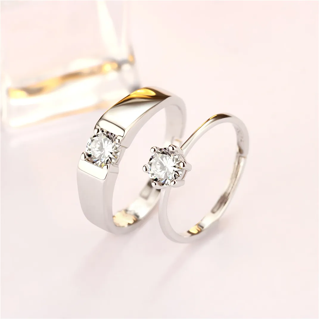 Tonglin Wholesale Popular Jewelry Sterling Silver 925 Love Couple Promise Cubic Zircon Halo Wedding Ring Set