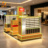Vitrine d'exposition de lunettes de soleil en bois pour centre commercial, kiosque d'exposition de lunettes avec éclairage LED intégré