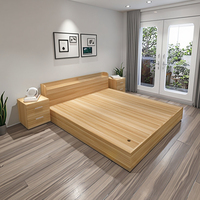 Lit double moderne en MDF avec rangement, design de mobilier simple pour chambre à coucher ou salon, style panneau pour la maison