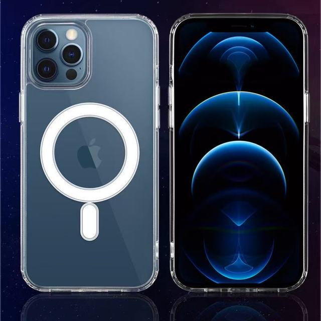 2025 Premium Clear Transparent TPU PC Hybrid Wireless Charge Magnetic Shockproof Mobile Phone Case for 13 14 15 16 17 Pro