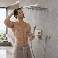 Ensemble de douche mural dissimulé pour hôtel, en laiton poli moderne, avec mitigeur thermostatique à poignée unique, jet de douche et barre coulissante chromée