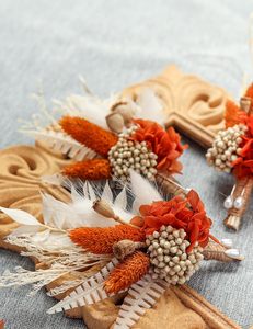 Handmade Fall Dried Flower Boutonniere Set for Men's <strong>Boho</strong> <strong>Rustic</strong> <strong>Wedding</strong> Anniversary Party <strong>Decor</strong> (Terracotta) - Product Image 2