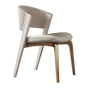 Juego de mesa de comedor de 4 sillas de lujo moderno de acero inoxidable con mechones de cuero en beige y blanco para hoteles, escuelas o parques - Product Image 6