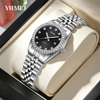 YHMEI8259 Jam Tangan Kuarsa Harian New Wave Dial Klasik Tahan Air Fungsi Lampu Malam Tali Baja Tahan Karat Jam Tangan Wanita