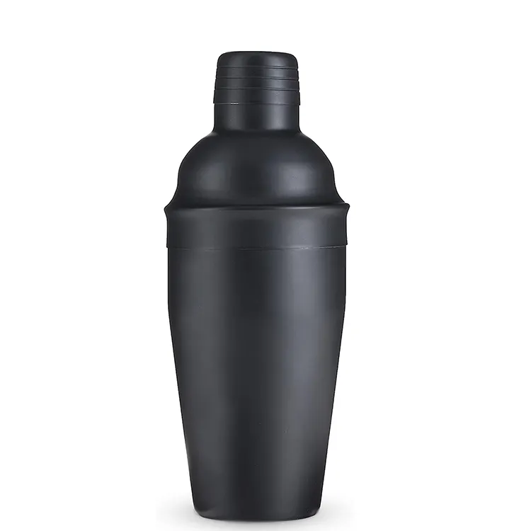 Matte Black Cocktail Shaker, 18oz Stainless Steel Pebble Shaker Glass with Lid and Strainer