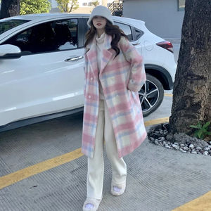 2023 automne et <span class=keywords><strong>hiver</strong></span> <span class=keywords><strong>Amazon</strong></span> chaud en ligne rouge Plaid laine <span class=keywords><strong>manteau</strong></span> femmes nouvelle haute qualité longueur moyenne Plaid <span class=keywords><strong>manteau</strong></span> veste - Product Image 3