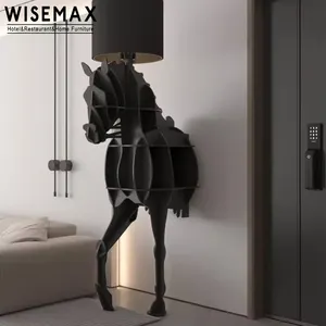 WISEMAX FURNITURE現代的なエレガントなデザインラック馬の形廊下のリビングルーム用の黒い本棚キャビネット