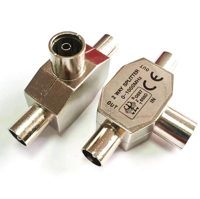 2-Way TV Splitter with Metal Housing Ancable RF Coax Adapter Connector 1 Female Jack to 2 Male Plug