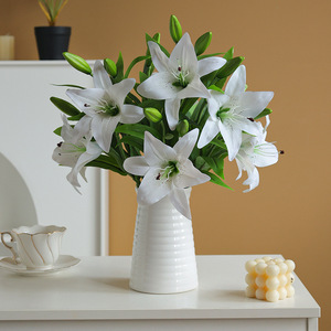 Lirio Artificial Ruilisi de 38 cm, Blanco, PVC Suave, Decoración para Bodas y Hogar, Mini Flor de Tallo Único con Capullos - Product Image 1