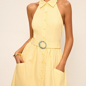 Customizable Vintage Strappy Women's Dress Retro Style Halter Neck Backless Shirt Dress with <b>Belt</b> Maxi Dress - Product Image 5