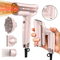Sèche-cheveux professionnel pliable et léger à nettoyage automatique, avec accessoires magnétiques 360°, diffuseur et peigne, pour hôtels
