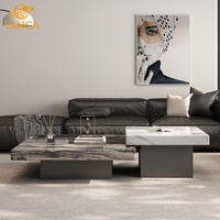 Table basse en marbre naturel de luxe léger, design carré flottant moderne, sensation haut de gamme pour hôtel et salon