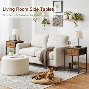 Ensemble <span class=keywords><strong>de</strong></span> 2 tables <span class=keywords><strong>de</strong></span> chevet, table <span class=keywords><strong>de</strong></span> <span class=keywords><strong>nuit</strong></span> avec tiroir en tissu, tables d'appoint pour salon avec étagère <span class=keywords><strong>de</strong></span> rangement, table <span class=keywords><strong>de</strong></span> <span class=keywords><strong>nuit</strong></span> fine pour chambre à coucher - Product Image 6