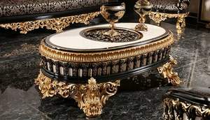 Taburete Redondo de Madera Maciza con Acabado Dorado Antiguo, Mueble Decorativo Artesanal para Sala de Estar - Product Image 3