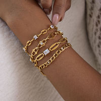 Bracelets classiques en acier inoxydable plaqué or 18 carats avec zircon, chaîne plate NK irrégulière faite à la main, chaîne ovale en forme de grain de café