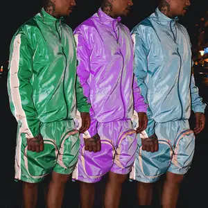 Giacca a vento in Nylon personalizzata giacca leggera con Zip e pantaloncini Cargo due pezzi Set giacca a vento riflettente da uomo