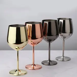Gelas Anggur Cocktail Berlapis Emas Mawar 17Oz Kustom Gelas Piala Sampanye Logam Gelas Gelas Anggur Merah Baja Tahan Karat